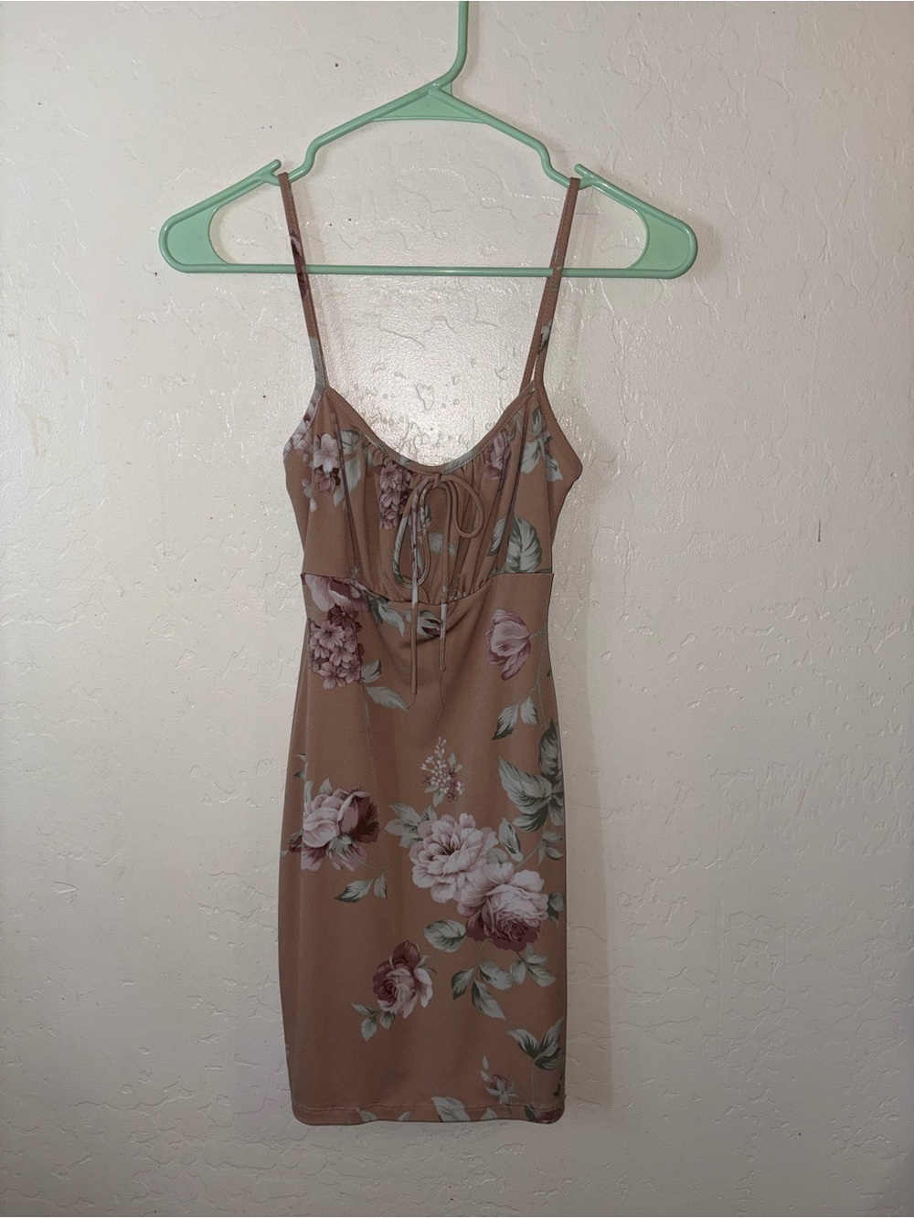 Windsor Taupe Floral Spaghetti-Strap Mini Dress